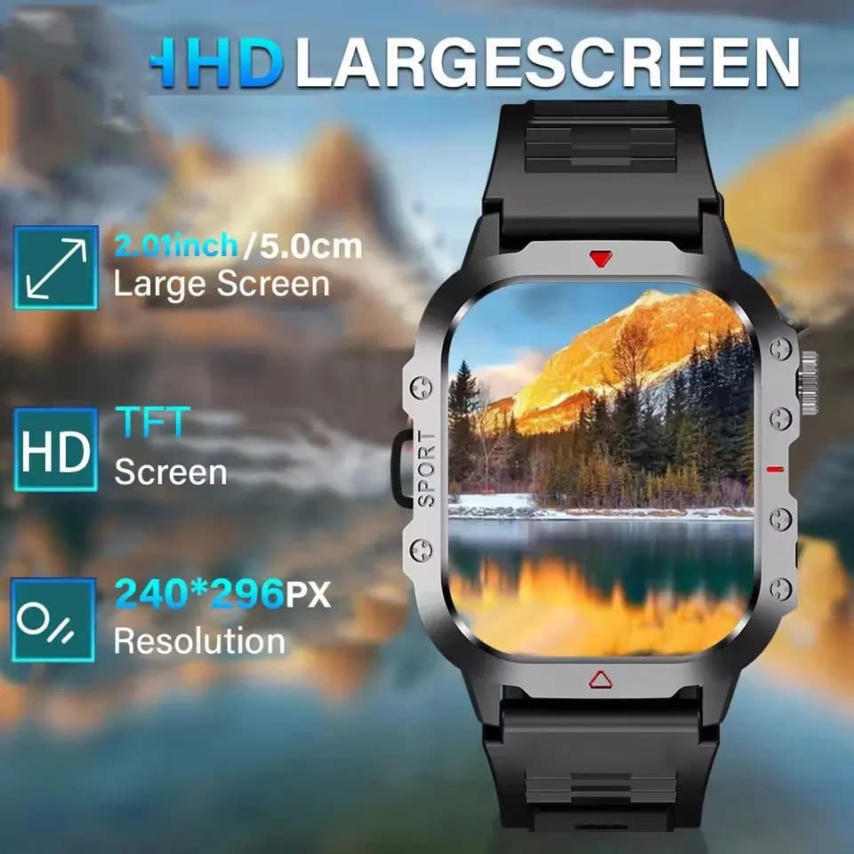 New Open Air Sport Militray SmartWatch Man Called Bluetooth GPS Fitness Tracker Heart rate Smart Watch for Android Ios