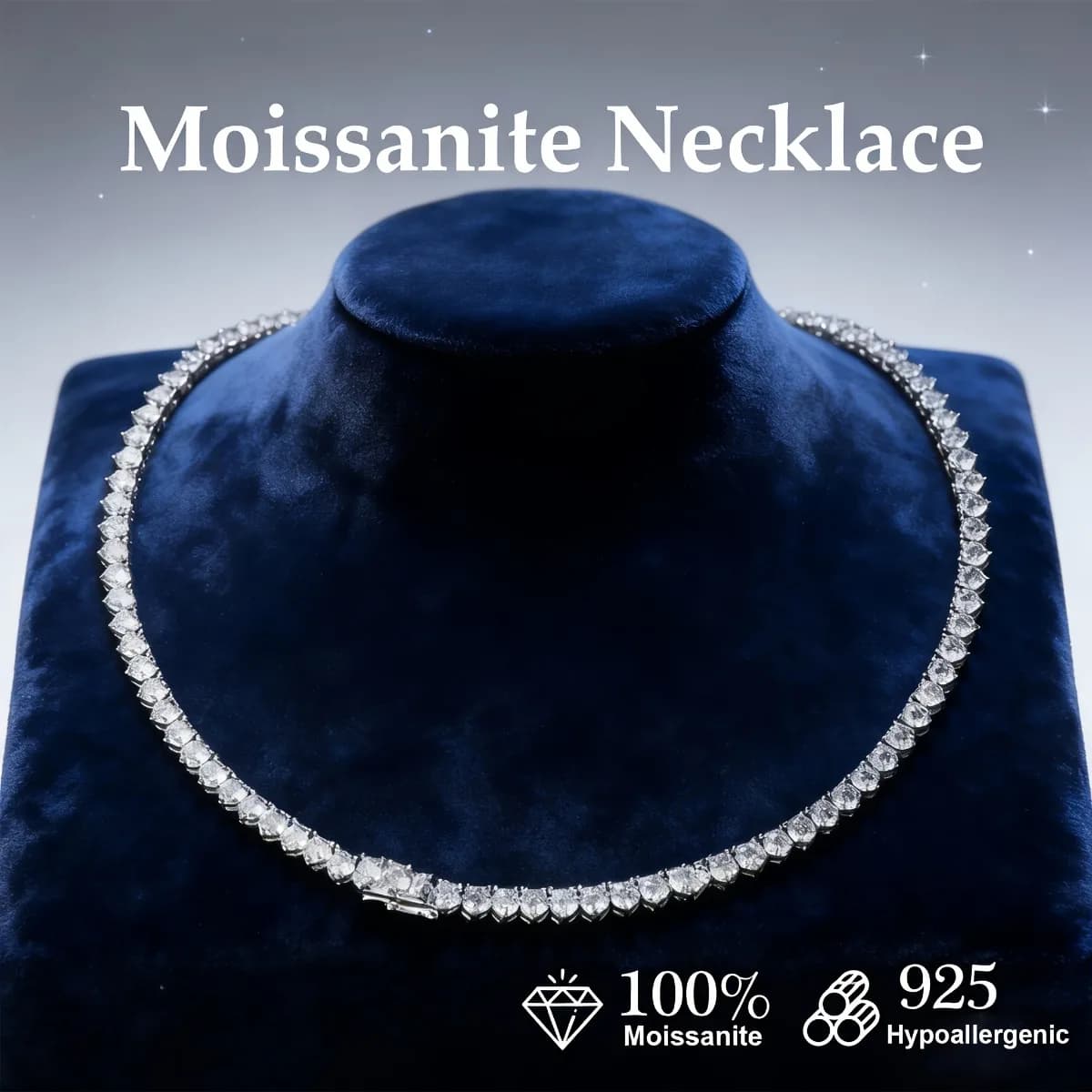 Collana Tennis da Donna in Moissanite Argentata, con Design a Taglio Lucido, Gioiello di Alta Gamma per Occasioni Sociali