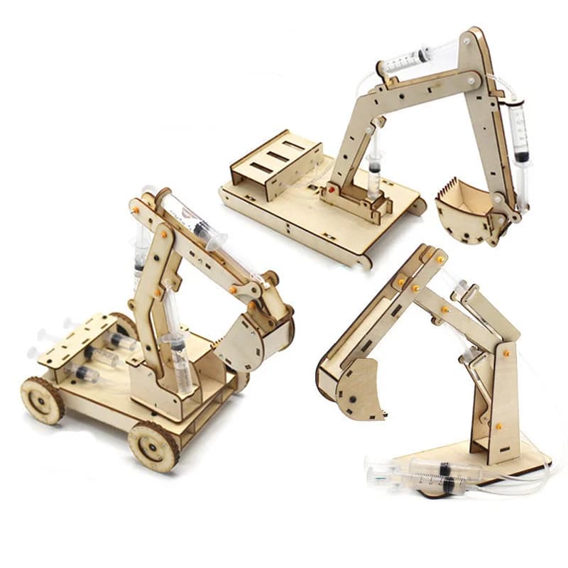 DIY Wooden Hydraulic Excavator Model Assembly Kit Training Observation Analytical Skills Scientific Novelty Toy Birthday Gift