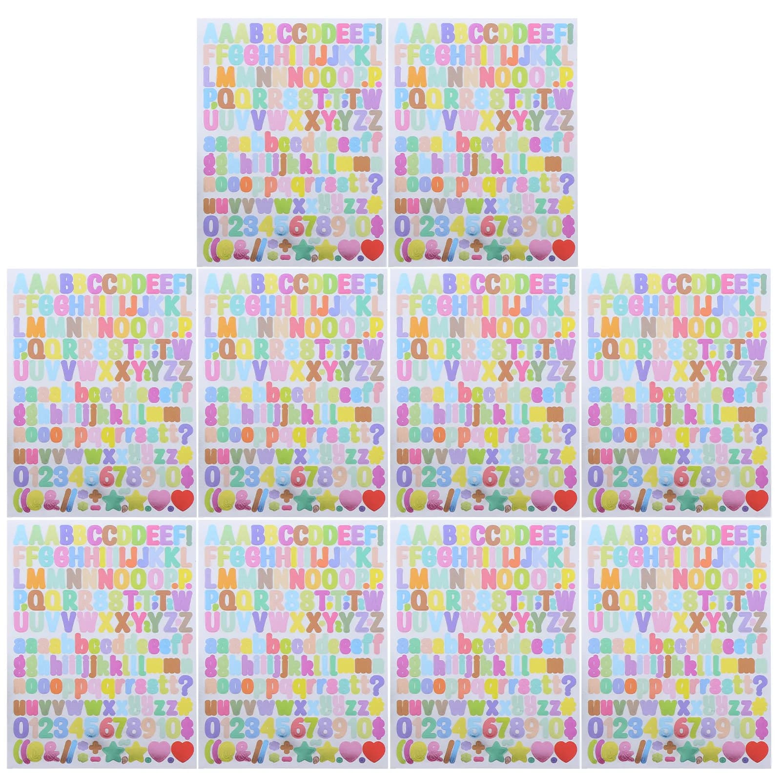 10Pcs DIY Craft Stickers Alphabet and Number Set Self-Adhesive Vinyl Colorful Gradient for Scrapbooking Planners Notebooks