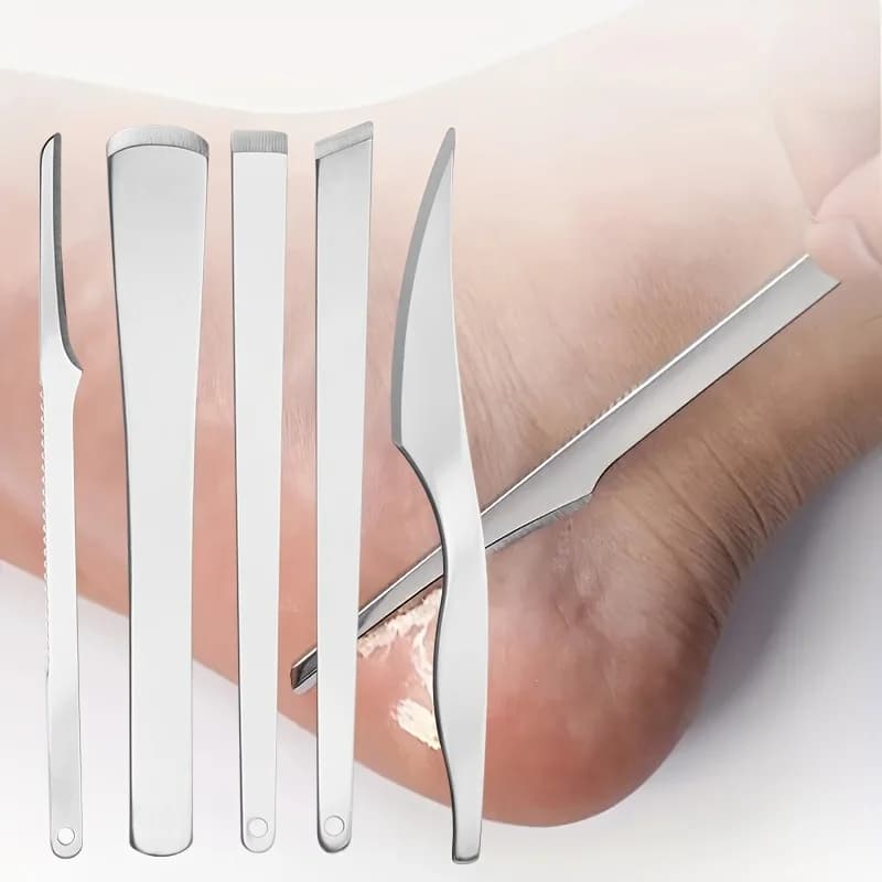 5pcs Stainless Steel Pedicure Tools Set - Foot Cleaning and Care, Dead Skin Scraper, Reusable Foot Exfoliation, Foot Skin File