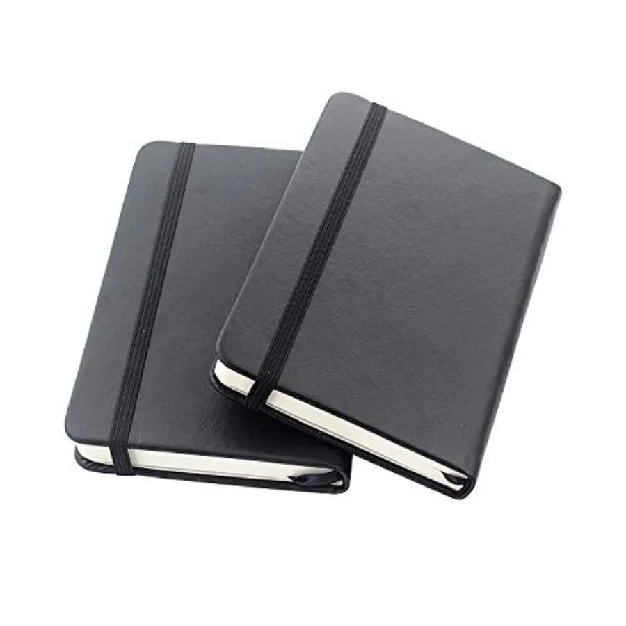2 Pack Small Pocket Notebook 3.5" x 5.5" Hardcover Lined Paper Mini Notepad with Black Leather Sketchbook Composition Notebook