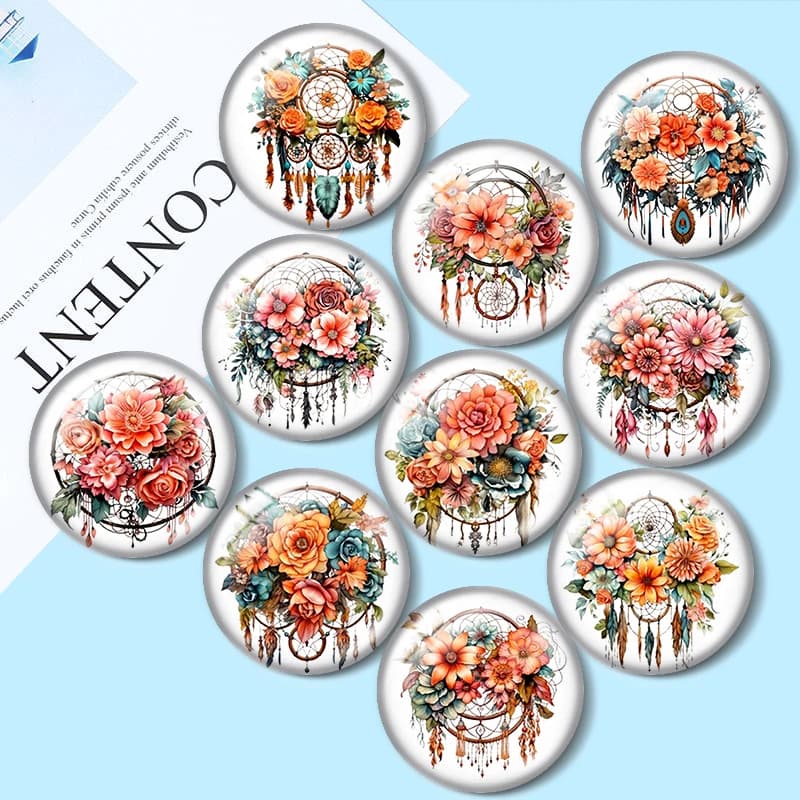 Floral Dreamcatcher 10pcs 12mm/16mm/18mm/25mm Round Photo Glass Cabochon Demo Flat Back Making findings