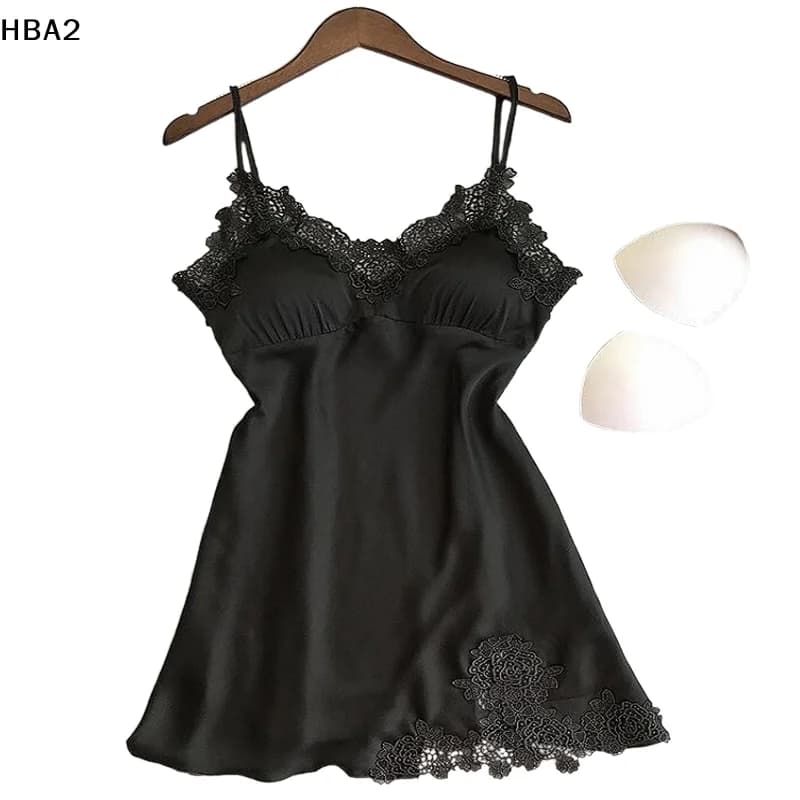 【H】1 pezzo di camicia da notte sexy da donna in seta con bretelline – Design sottile in seta ghiaccio primavera/estate con scollo all'americana, pigiama in raso per casa