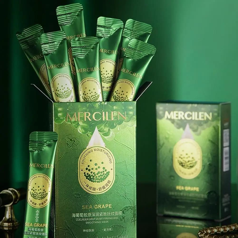 Maschera Peel-Off al Collagene di Uva Marina Mercilen - 10 Pezzi, Maschera Antirughe Rassodante e Idratante per Idratazione Profonda e Lenimento della Pelle