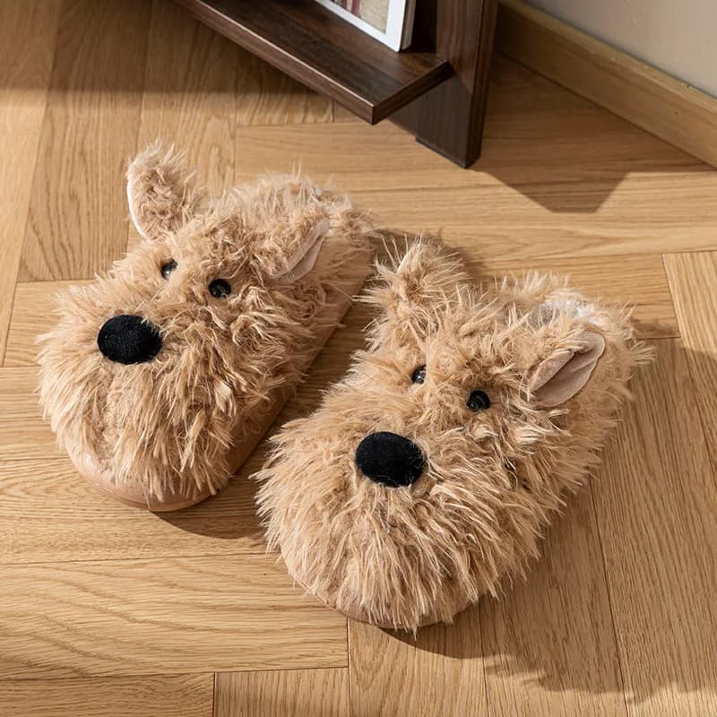 Pantofole da interno in soffice pelliccia di cucciolo di cartone animato da donna 2025 Pantofole invernali con fondo spesso peloso Pantofole calde in peluche per la casa per le donne