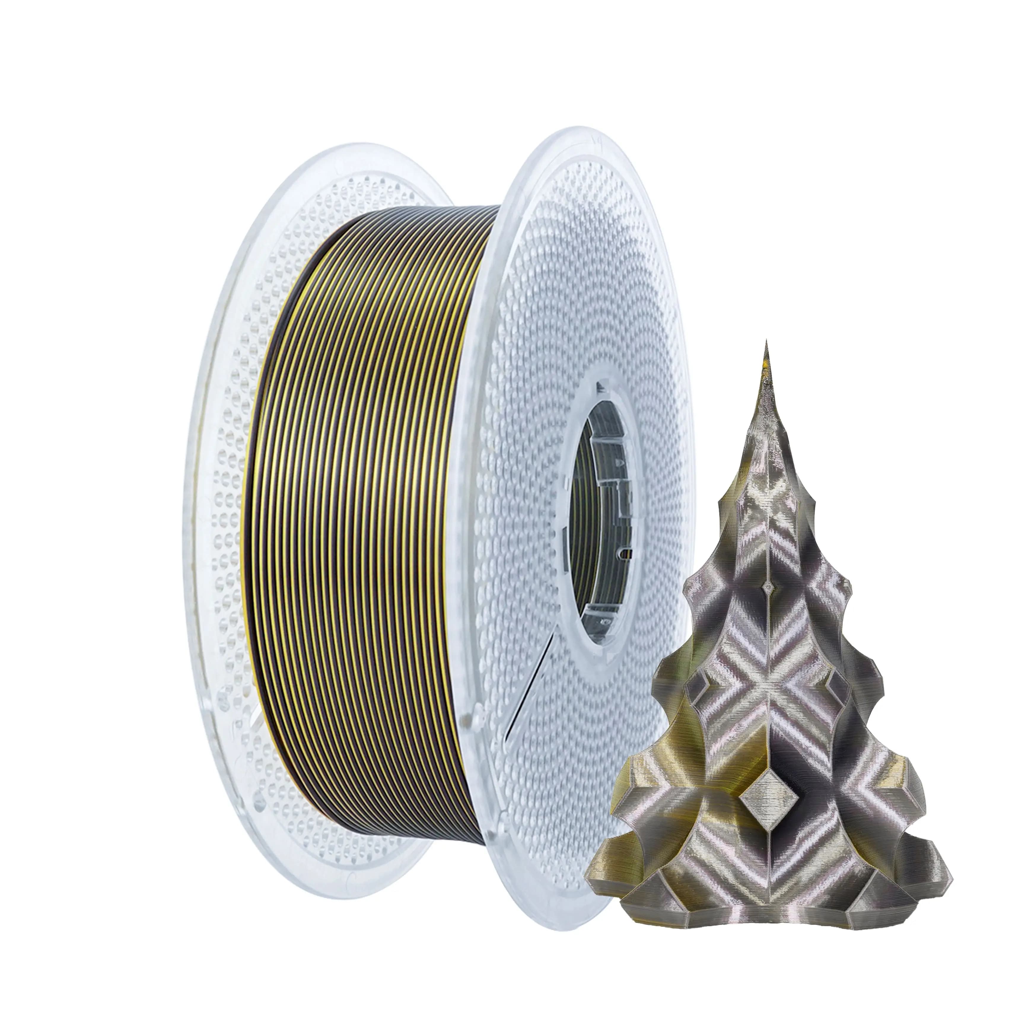 Filament PLA Extruded Silk Metallic Black Gold 1kg, Material for Printing Bicolor 1.75mm, PLA Silk, Widely Compatible with 3D Printers