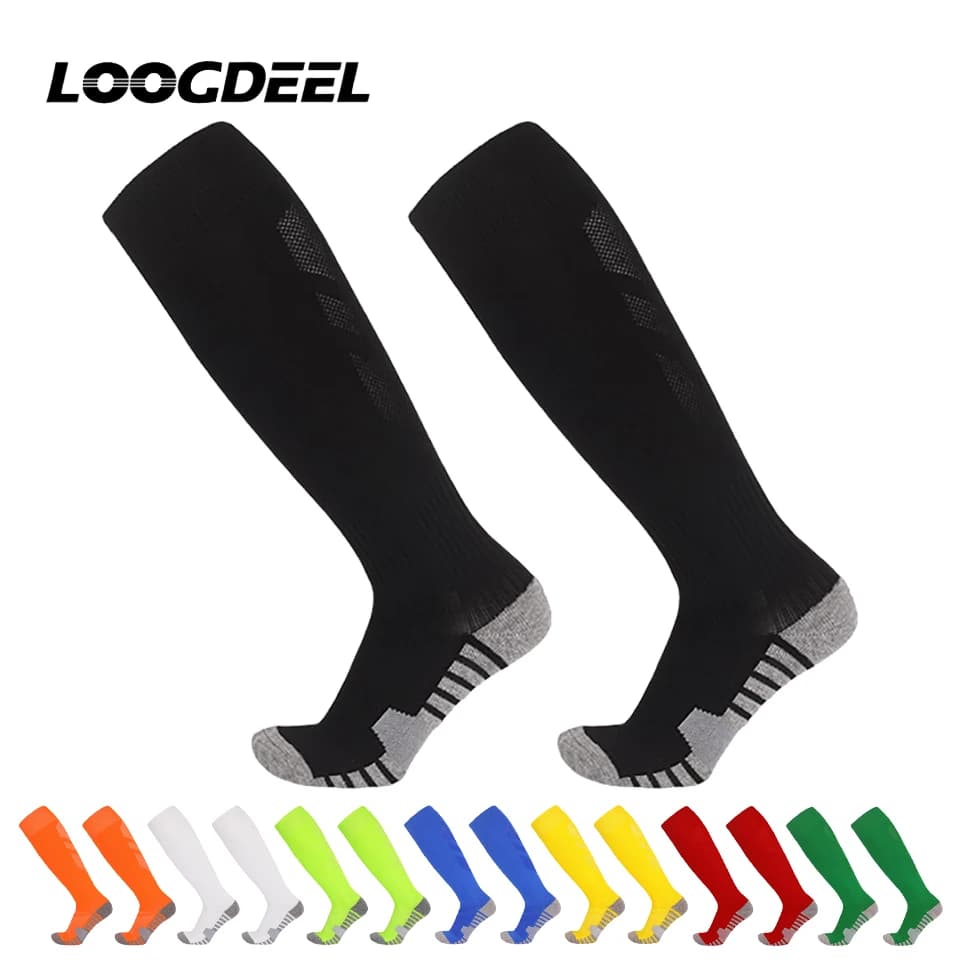 Loogdeel 1 Pair Adults Youths Kids Towel Bottom Soccer Socks Breathable Knee High Training Long Stocking Practical Sports Socks