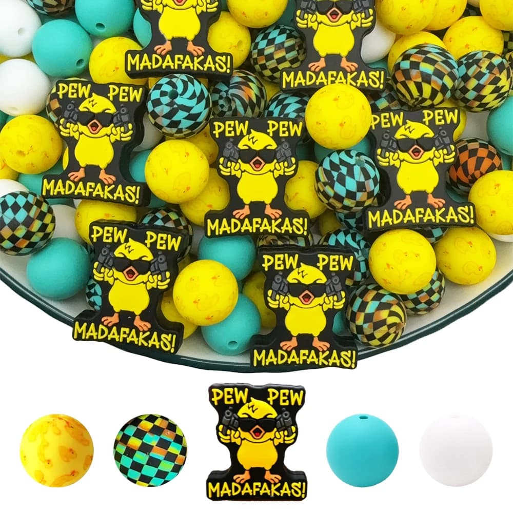 Set di 5/25 pezzi di perline in silicone 2D con anatra carina, perfetto per portachiavi, collane, bracciali e altri mestieri fai da te
