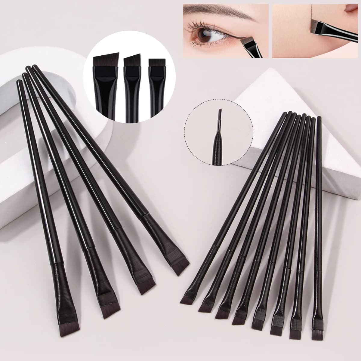 12 pieces Scythe eyeliner brush Eyeshadow blade brush Detail brush bevel eyebrow brush eyelid down to lie brush silk kiss