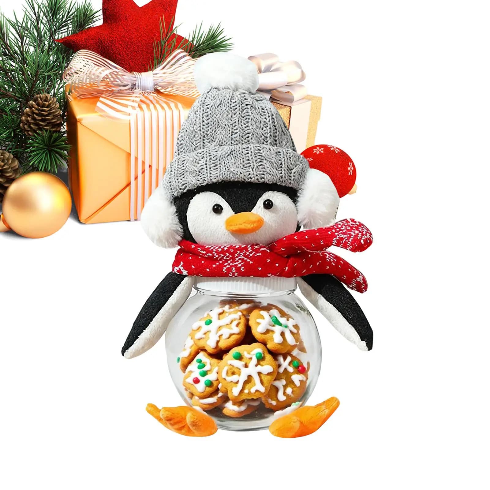 Barattolo di biscotti natalizi con pinguino Barattoli di stoccaggio con pinguino Contenitore per le vacanze di Natale per bancone della cucina Frutti secchi Panifici