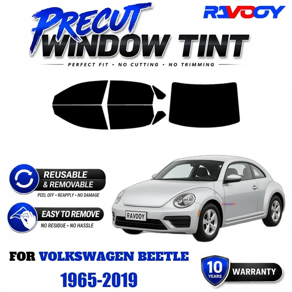 RAVOOY Precut Window Tint, Reusable Removable EPU Film, Custom Fit for Vw Beetle 1965-2019, UV Heat Protection