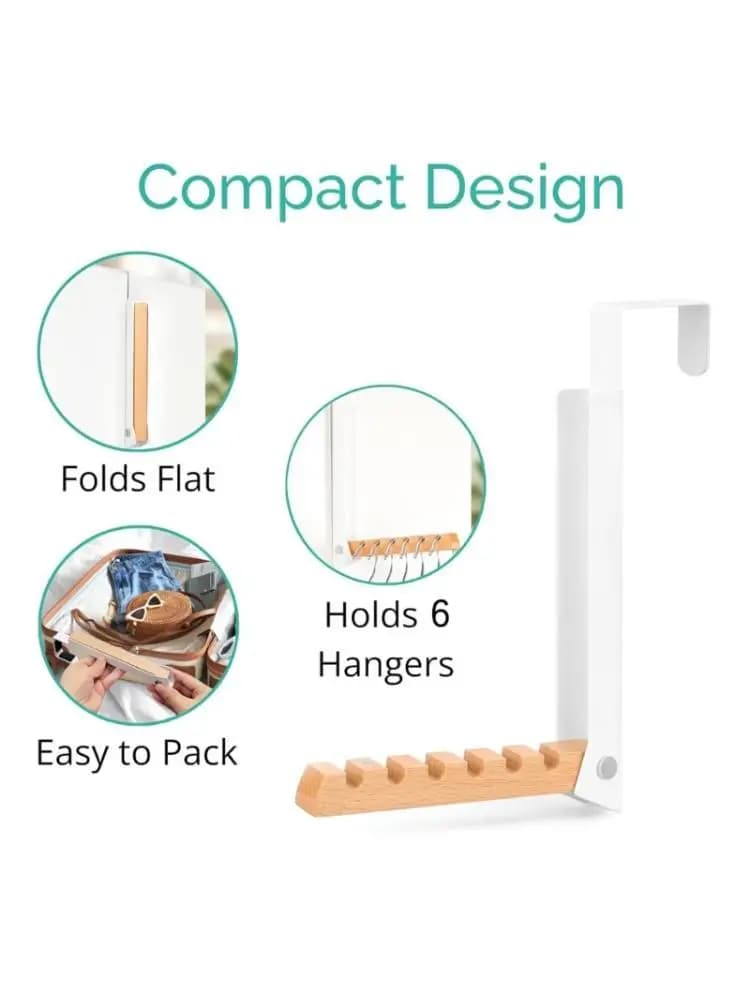 E8BD Space Saving Multiple Hook Foldable Wooden Metal Door Mount Hanger For Towels Coat Clothes Rack