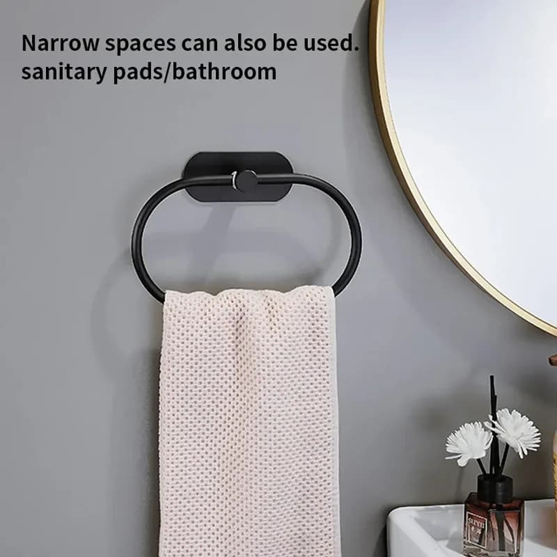 Porta asciugamani da bagno Porta asciugamani in acciaio inossidabile Porta asciugamani autoadesivo nero Porta asciugamani Anello ferroviario Accessori per riporre la cucina