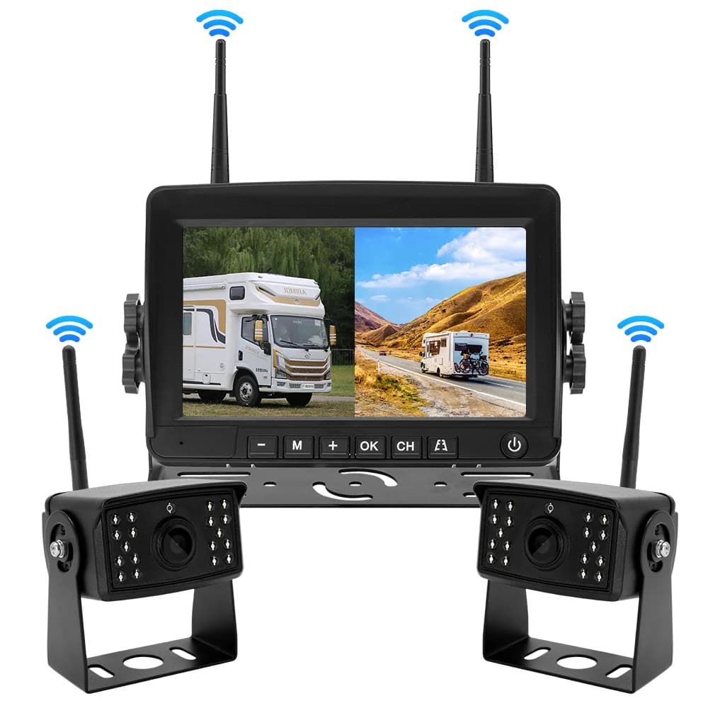 7 inch double channel wireless dashboard camera HD1080P 2.4G, truck, motorhome, trailer, semi-trailer