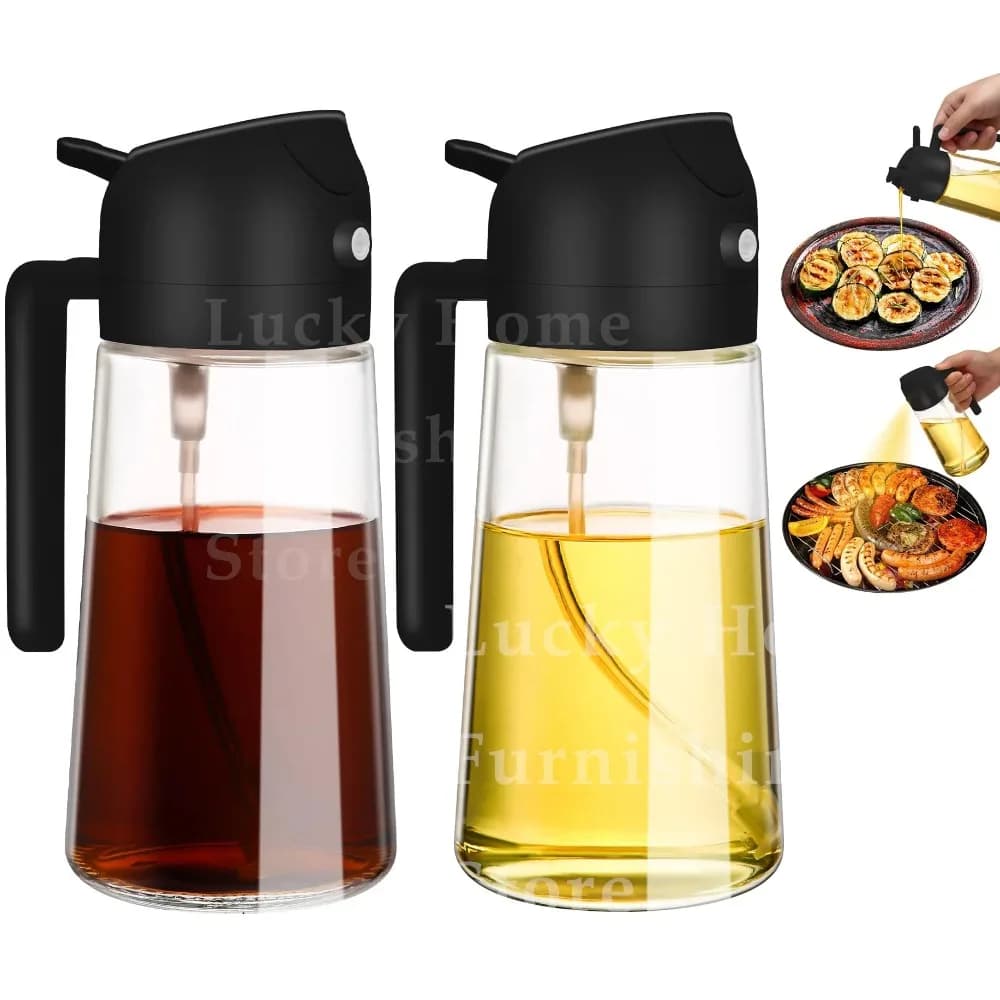 Set di 2 Spruzzatori d'Olio 2 in 1 da 500ml, Bottiglia Spray in Plastica, Accessori da Cucina per Campeggio e Barbecue