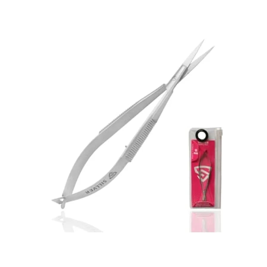 Cuticle Nail Scissors Extra Fine Straight Eyebrow Scissors, Spring Action Embroidery Sewing Grooming Scissors for Beard, Eyelas