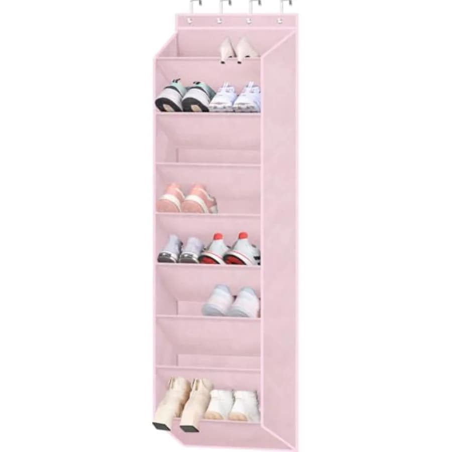 Organizer of shoes above the door for wardrobe, sneaker, to hang shoe rack for door with large deep pockets for girl