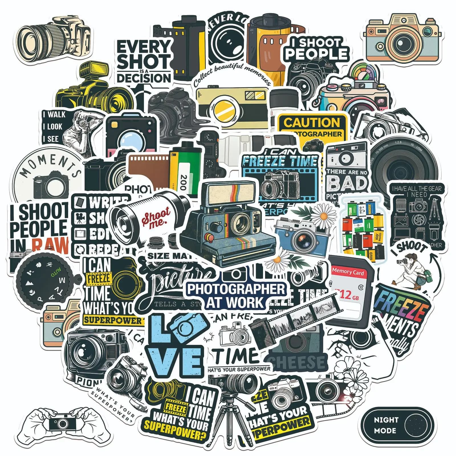 50Pcs Camera Photographer Aesthetic DIY Stickers Scrapbook Laptop Phone Luggage Diary Car Motorcycle Decals Gift Sticker Packs