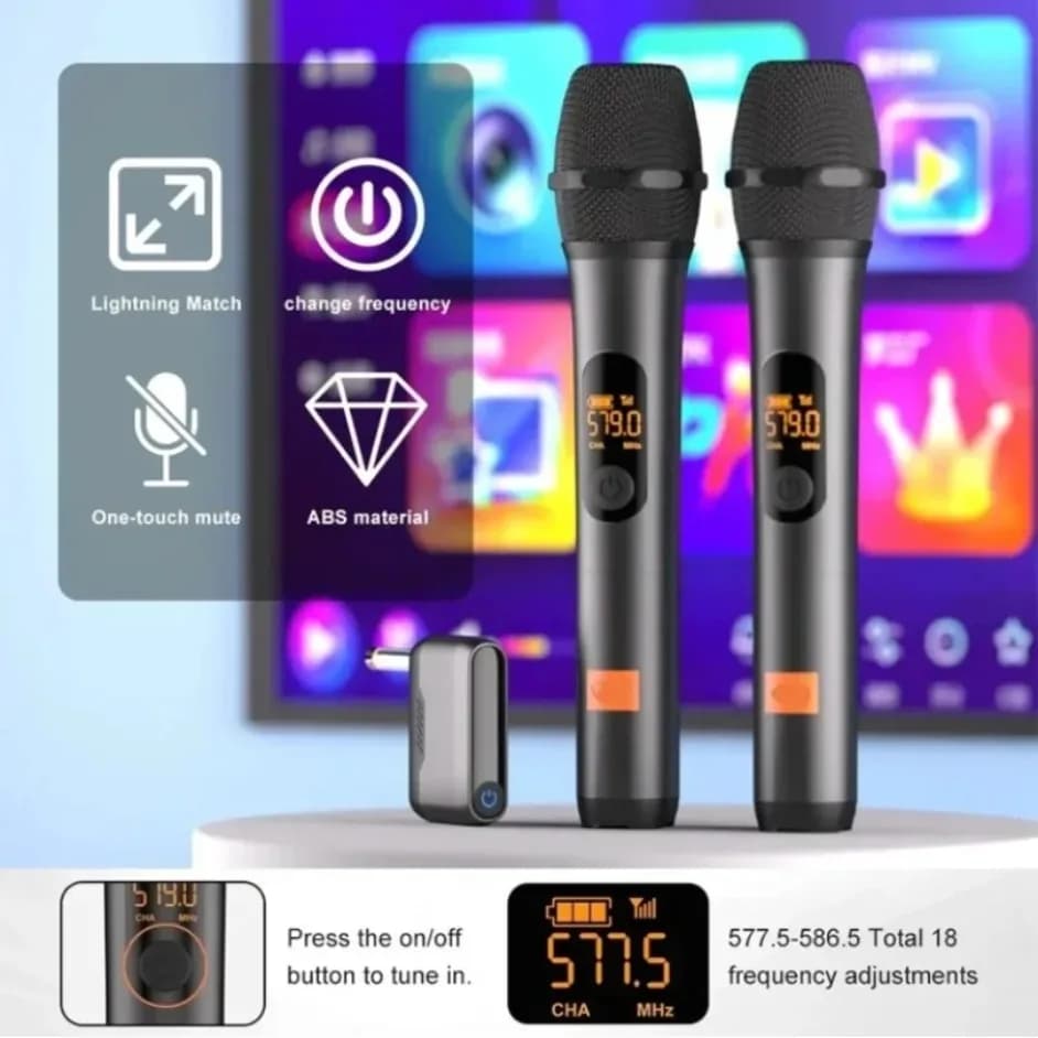 Sistema Microfonico Portatile Ricaricabile Wireless UHF a Doppio Canale con Voce Chiara per Altoparlanti JBL, Chiesa e Feste