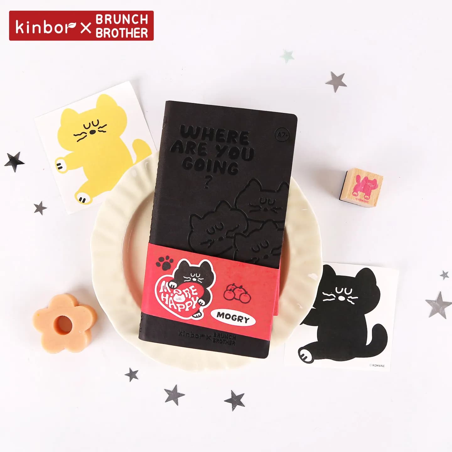 Kinbor A7 Pocket Notebook Grid and Blank Pages Cute Cartoon Leather Cover,Portable Mini Handbook Planner Agenda Journal Gift