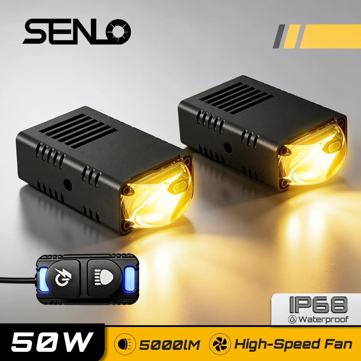Senlo T1 Plus 50W 5000LM LED Sportlight Mini Driving Fog Light Bifocal projector lens Motorcycle Headlight with switch