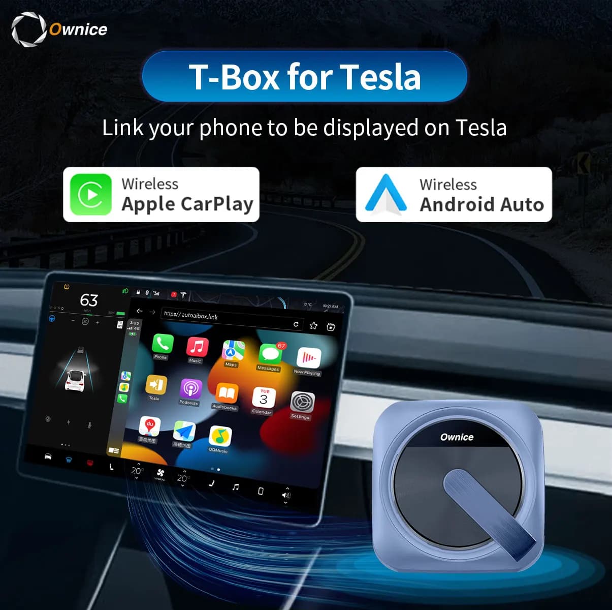 Ownice T1 T3 Box per Tesla Modello 3 Modello YSX Accessori Adattatore CarPlay Wireless Dongle Android Auto Ai Box per Spotify Waze