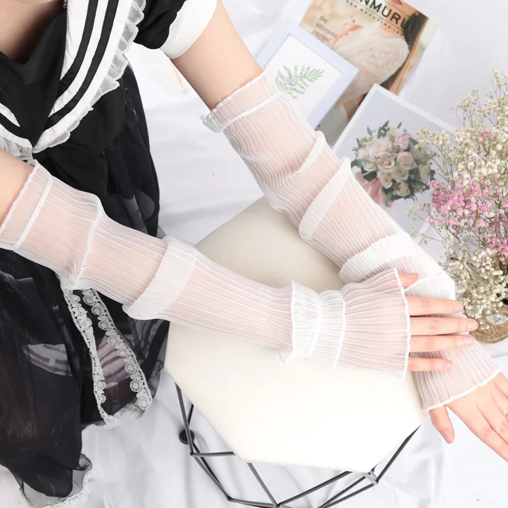 Guanti lunghi senza dita primavera estate Guanti da donna con maniche di protezione solare Guanti con maniche a rete sottile Protezione solare Accessori per ciclismo UV