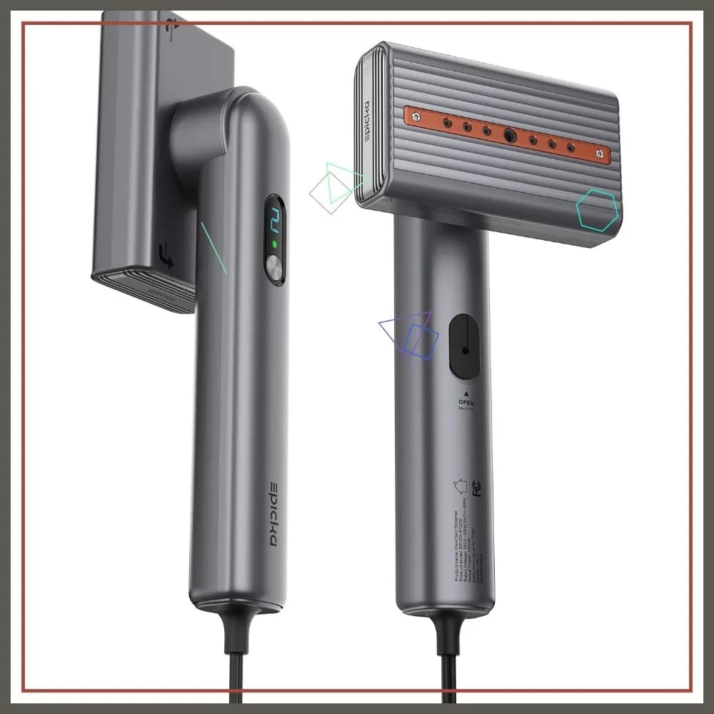 Ferro da stiro e vaporizzatore da viaggio a doppia tensione – Portatile 2-in-1 per vestiti, con spegnimento automatico, grigio