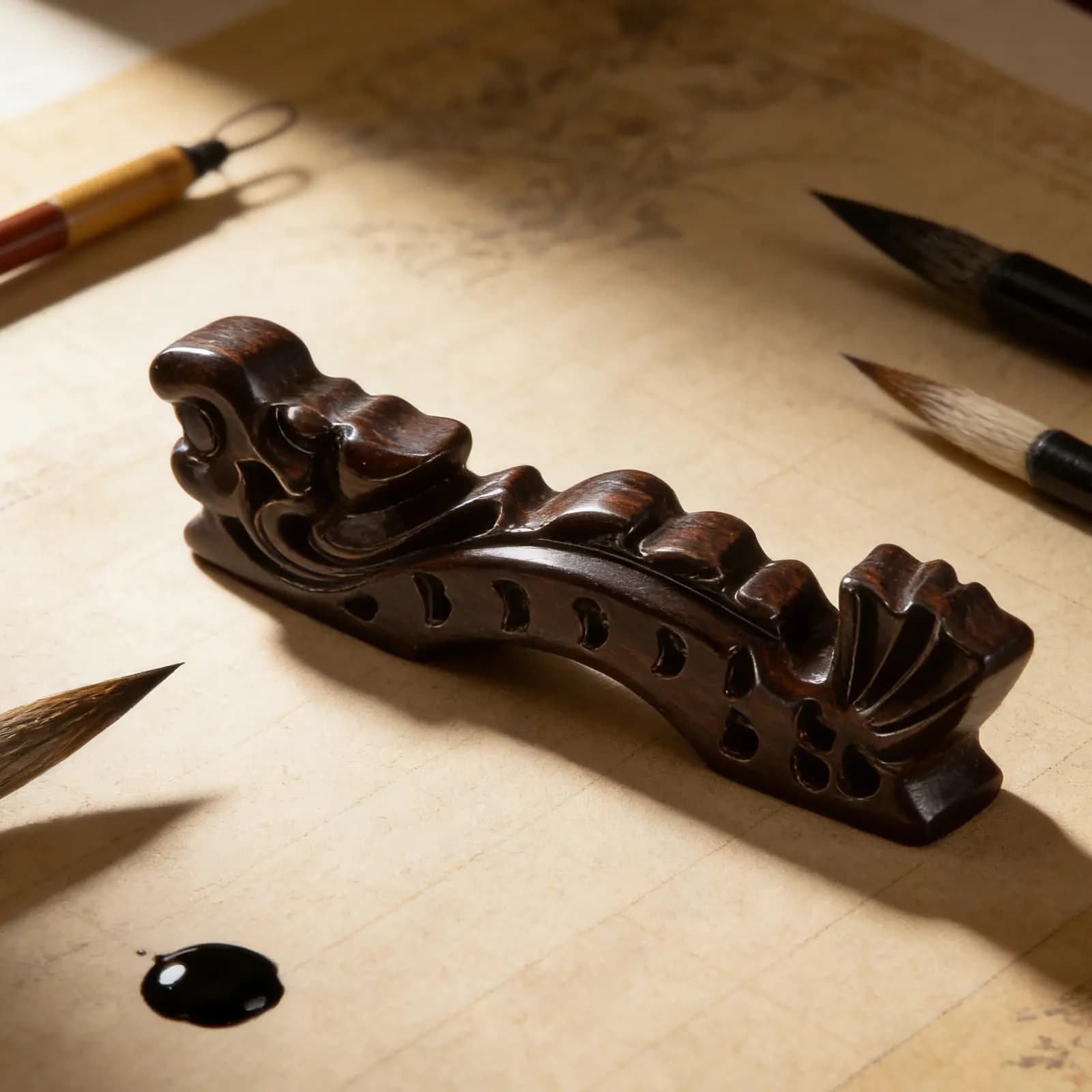 Handcrafted Dragon Motif Brush Rest Holders for Ink Brushes Calligraphy Tools Writing Set Office Desk Accessory Supplies