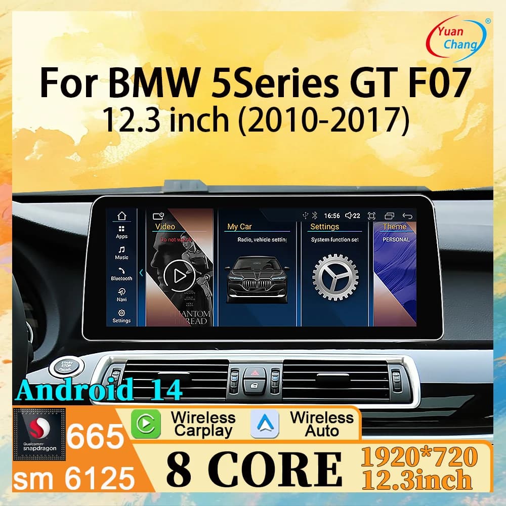 12.3 pollici Android 14 Wireless Carplay Android Auto Per BMW Serie 5 GT F07 2010-2017 Autoradio lettore video navigazione GPS 8 + 256GB