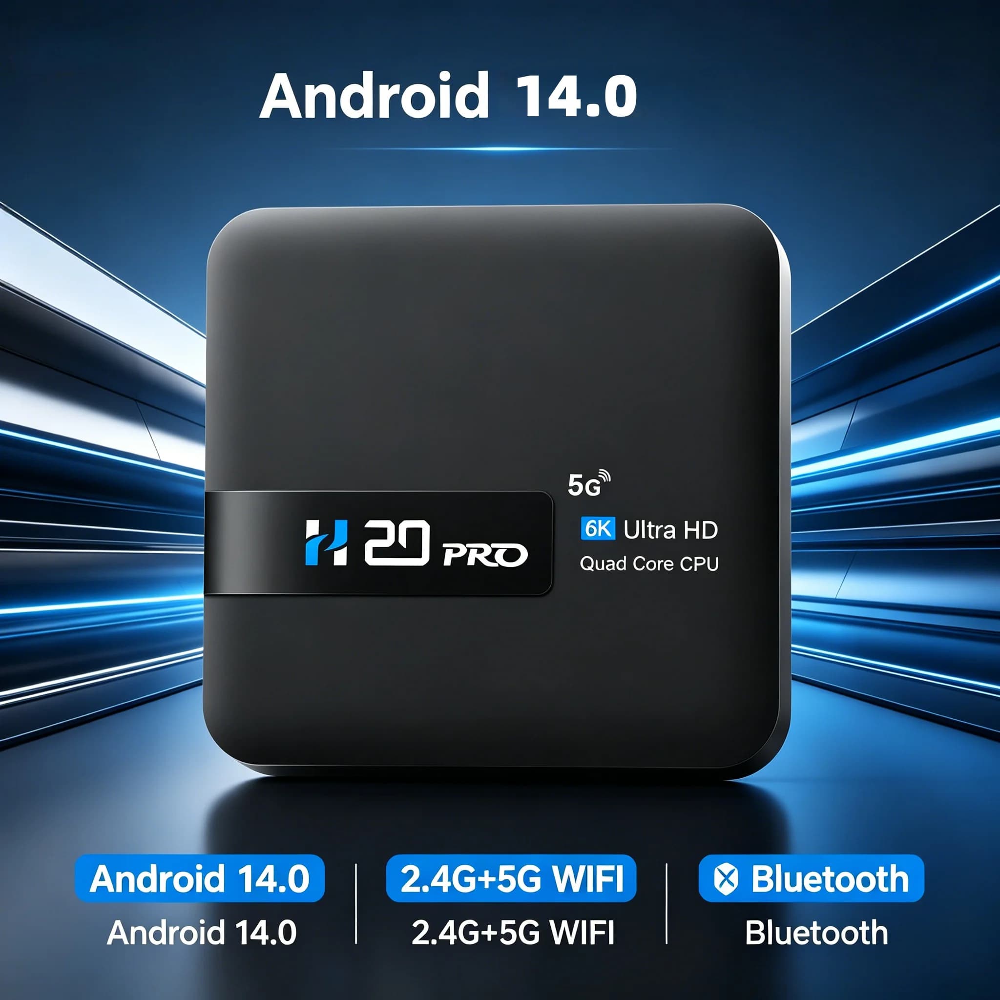H20 PRO Android 14.0 TV Box con Chip RK3518, 6K Ultra HD, WiFi 2.4G+5G, Bluetooth, Lettore Multimediale Intelligente, Set-Top Box