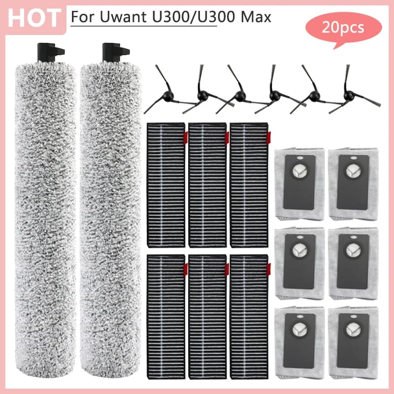 Accessori filtro Hepa per sacchetto per la polvere con spazzola laterale in tessuto a rullo sostituibile per aspirapolvere robot Uwant U300 U300 Max