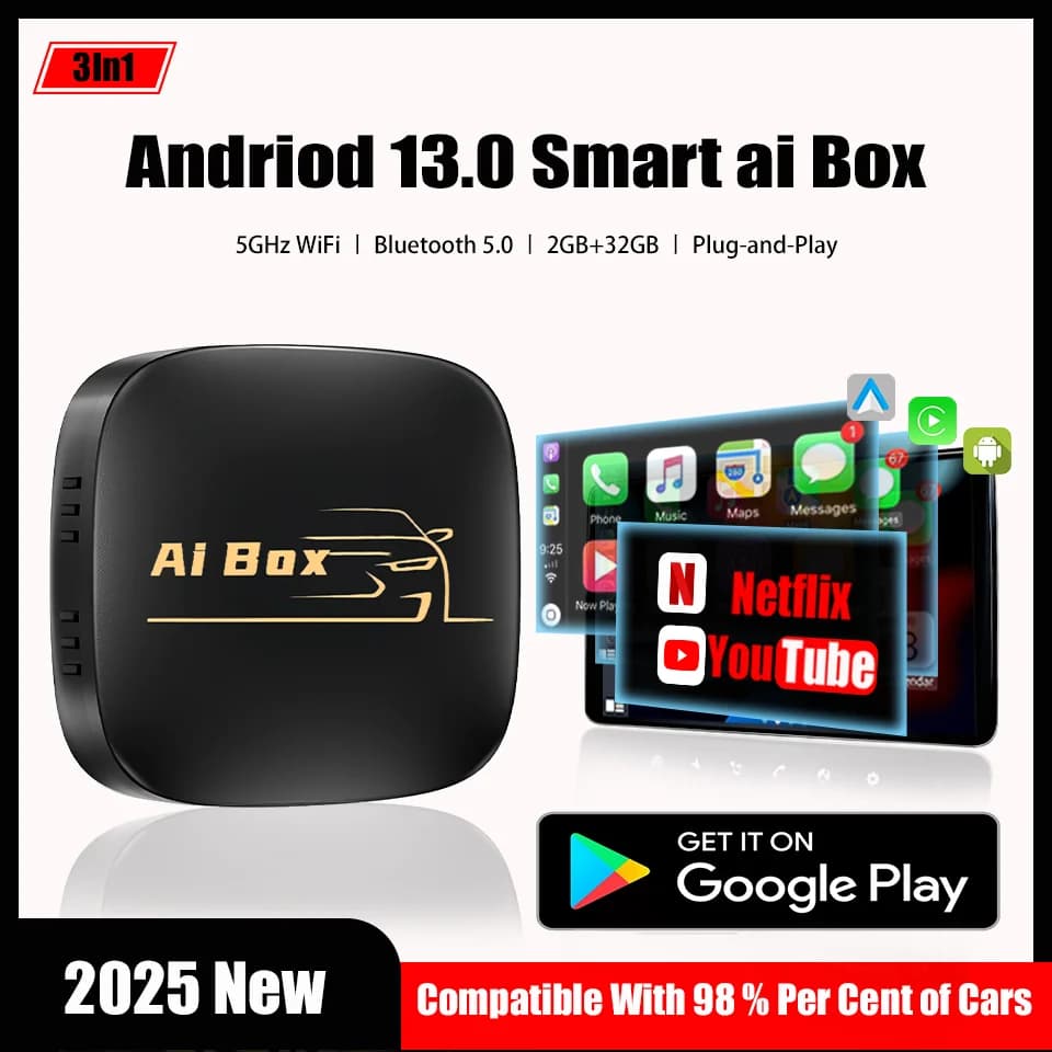 2025 Nuovo Carply Ai Box Android13 e Android Auto 3In1 Multimedia Smart Box Netflix integrato YouTube 5GHz Wifi BT5.0 Plug & Play