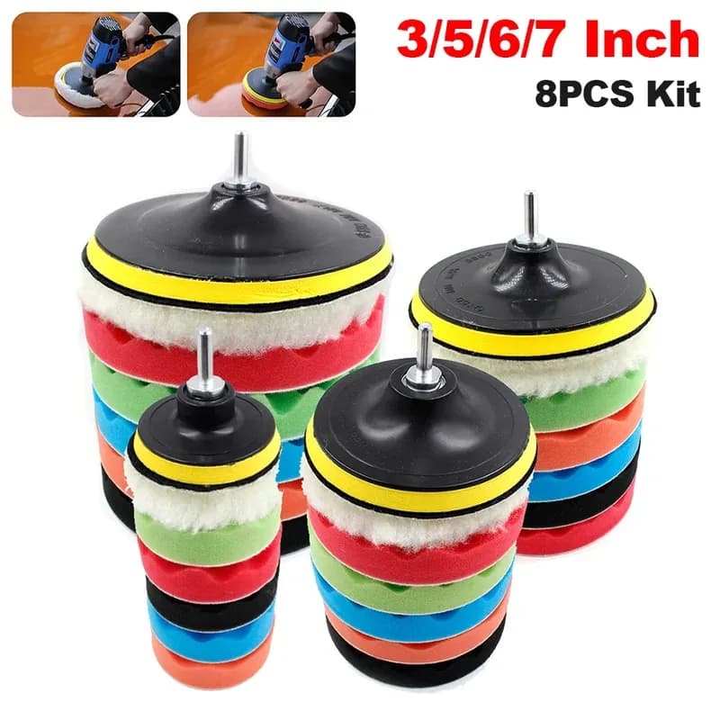 3/5/6/7 pollici Kit per lucidatura per auto Tampone per lucidatura Disco per lucidatura per auto Spugna per ceretta Lucidatore per auto Lucidatura per lucidatrice per auto Adattatore per trapano