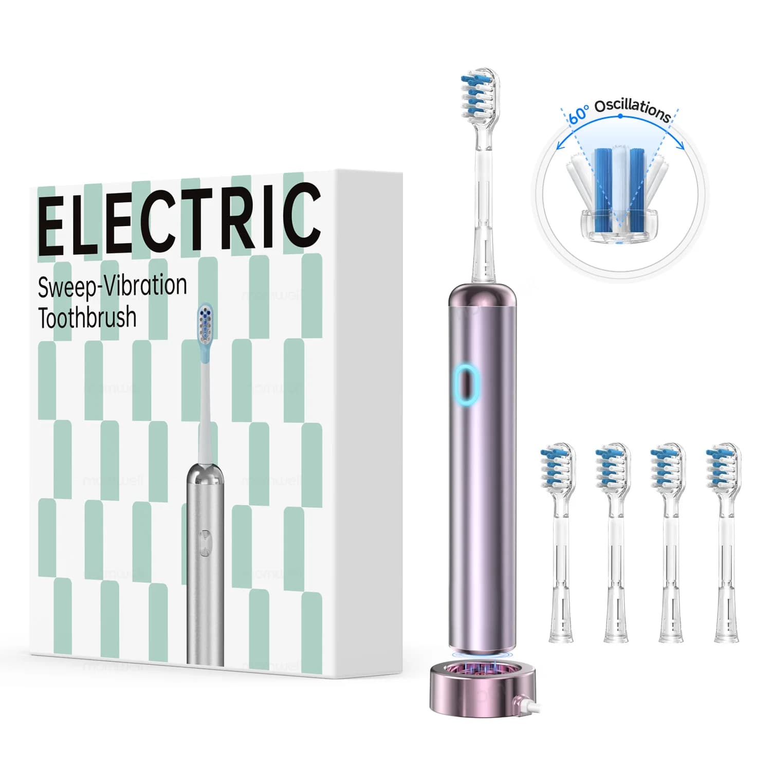Spazzolino elettrico Wave Oscillazione e vibrazione Spazzolino elettrico sonico, Tecnica di spazzolatura BASS per adulti e adolescenti per i viaggi