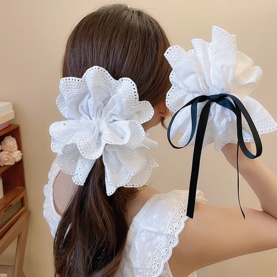 Clip per artiglio per capelli con fiori in tessuto acrilico fresco per donna Elegante fiocco in pizzo Perle finte Scratch per capelli Accessori per capelli dolci B1