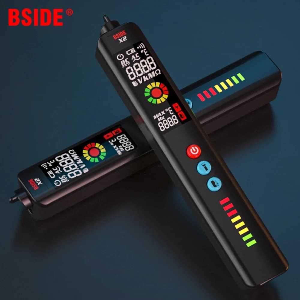 BSIDE Nuovo Tester per rilevatore di tensione X1 X2 Multimetro intelligente Termometro a infrarossi senza contatto Display EBTN Matita per test NCV a filo sotto tensione