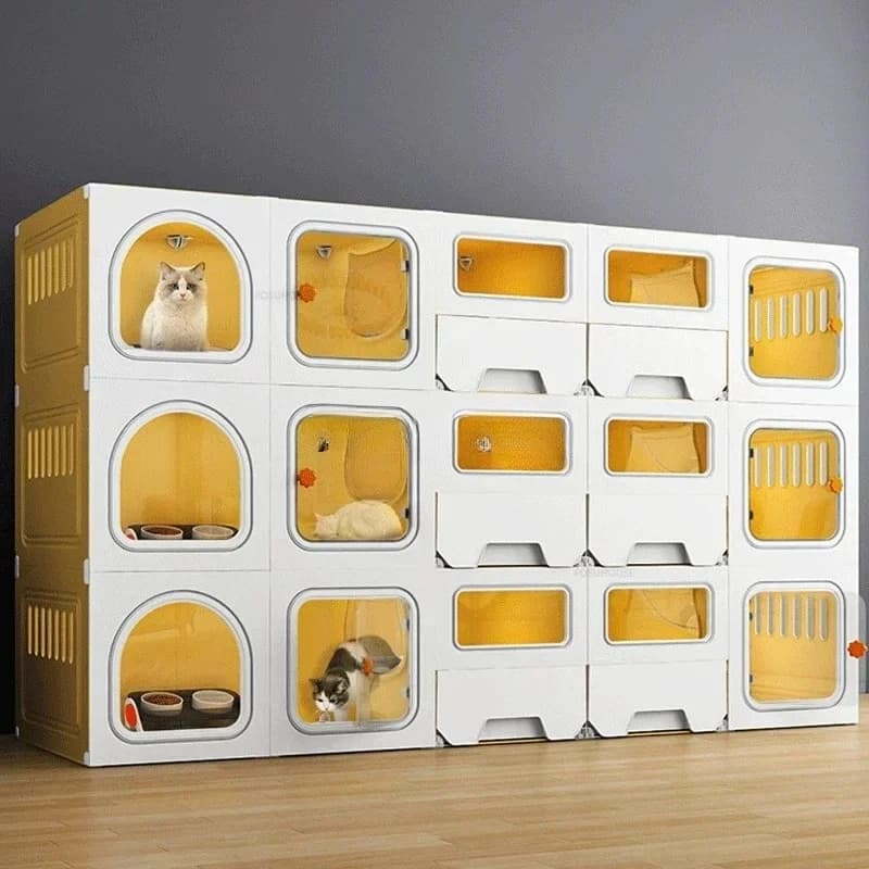 Gabbie per gatti a 3 strati con divisorio Gabbie per allevamento Ampio spazio Negozio di animali Foster Cage House con lettiera Villa di lusso
