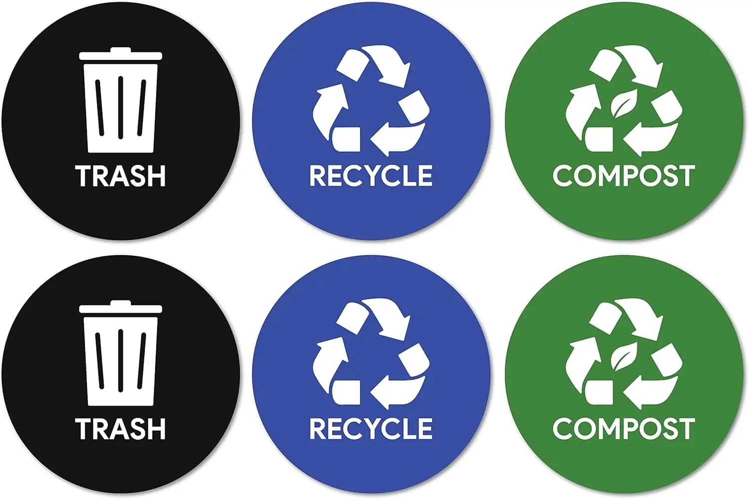 Set di 6 Adesivi per Raccolta Differenziata e Compostaggio per Contenitori | Adesivi impermeabili da 4 pollici per la gestione dei rifiuti, per immondizia, giardino e riciclaggio