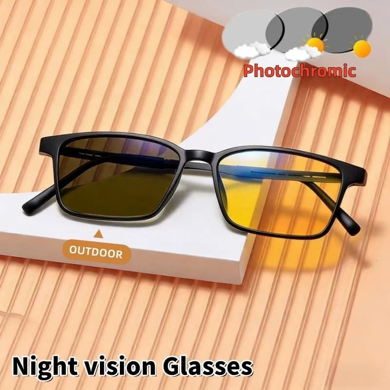 Business Photochromic Night Vision Glasses Special Driving Glasses for Anti-high Beam Brightening Vision and Anti-blue Light