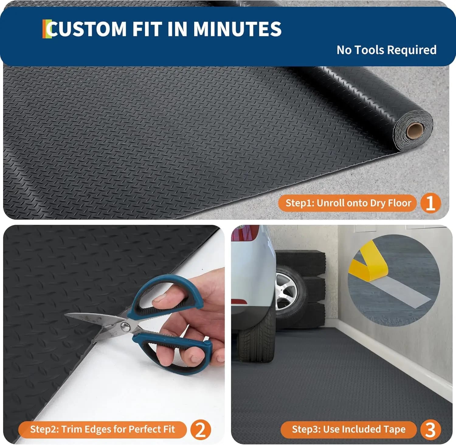 Garage Floor Mat 7.5x20 FT, 2.8mm Thick PVC Garage Floor Roll Cover, Non Slip Diamond Plate Surface, for SUV Truck Car Parking