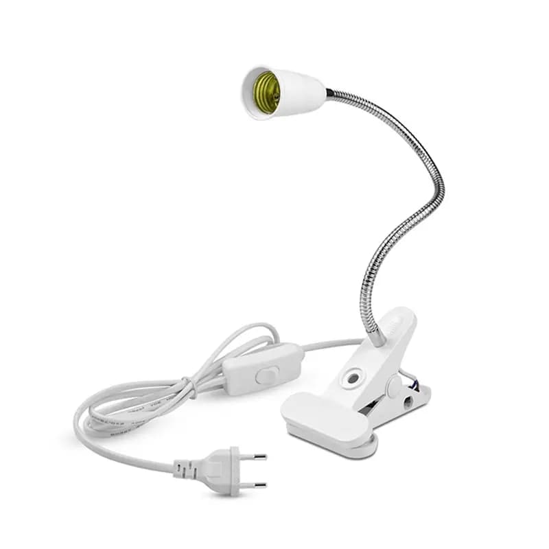 Flexible Desk Lamp Clip E27 Lamp Holder With EU Power Adapter Push Switch Base Socket Converter For Bedside Tables EU Plug