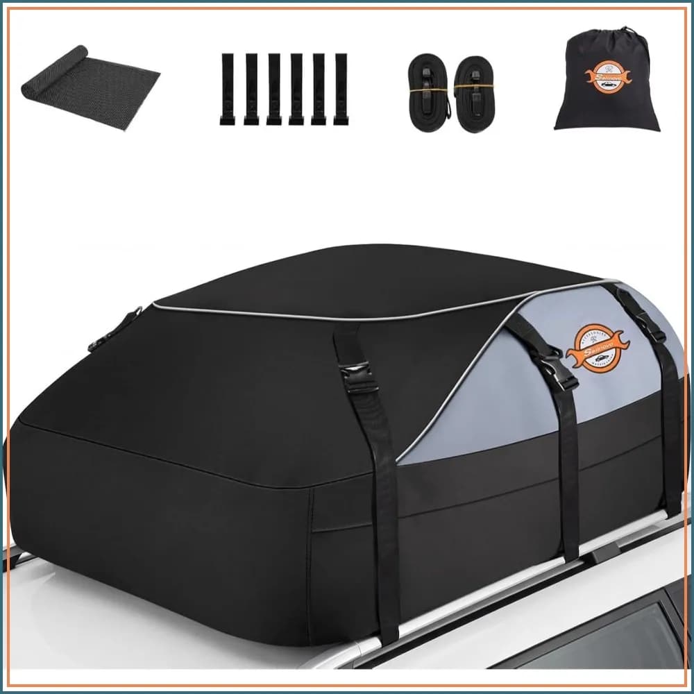 Waterproof Car Roof Cargo Carrier 20 Cubic Feet, Fits Most Vehicles with/without Rack, Includes Anti-Slip Mat, 6 Straps & Door Hooks