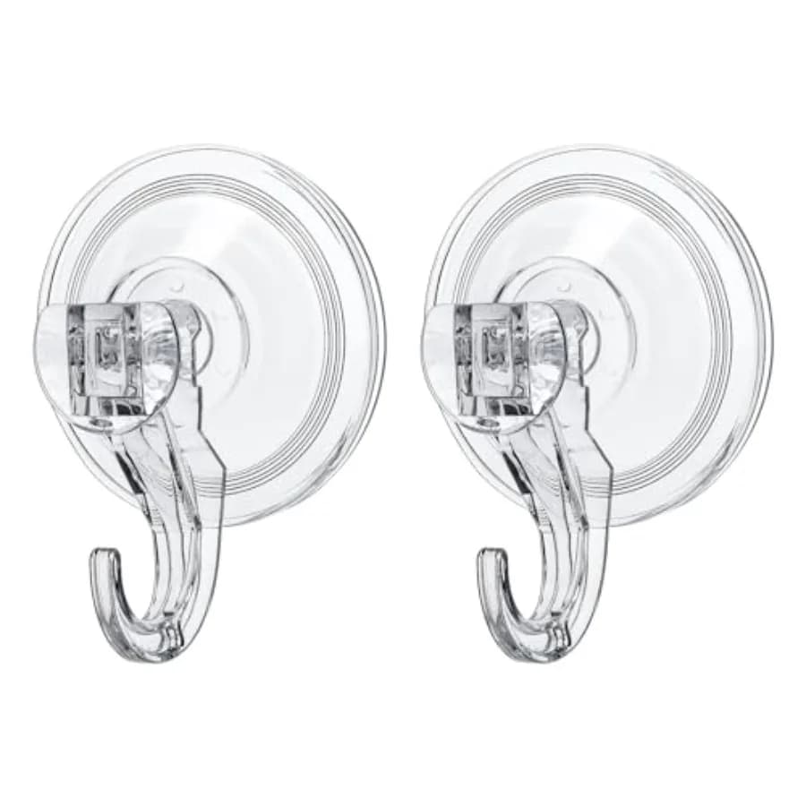 Suction Hooks 2 Packs, Clear Powerful Push and Lock Vacuum Suction Cup, Multi-Purpose Suction Shower Hooks for Front Door Windo