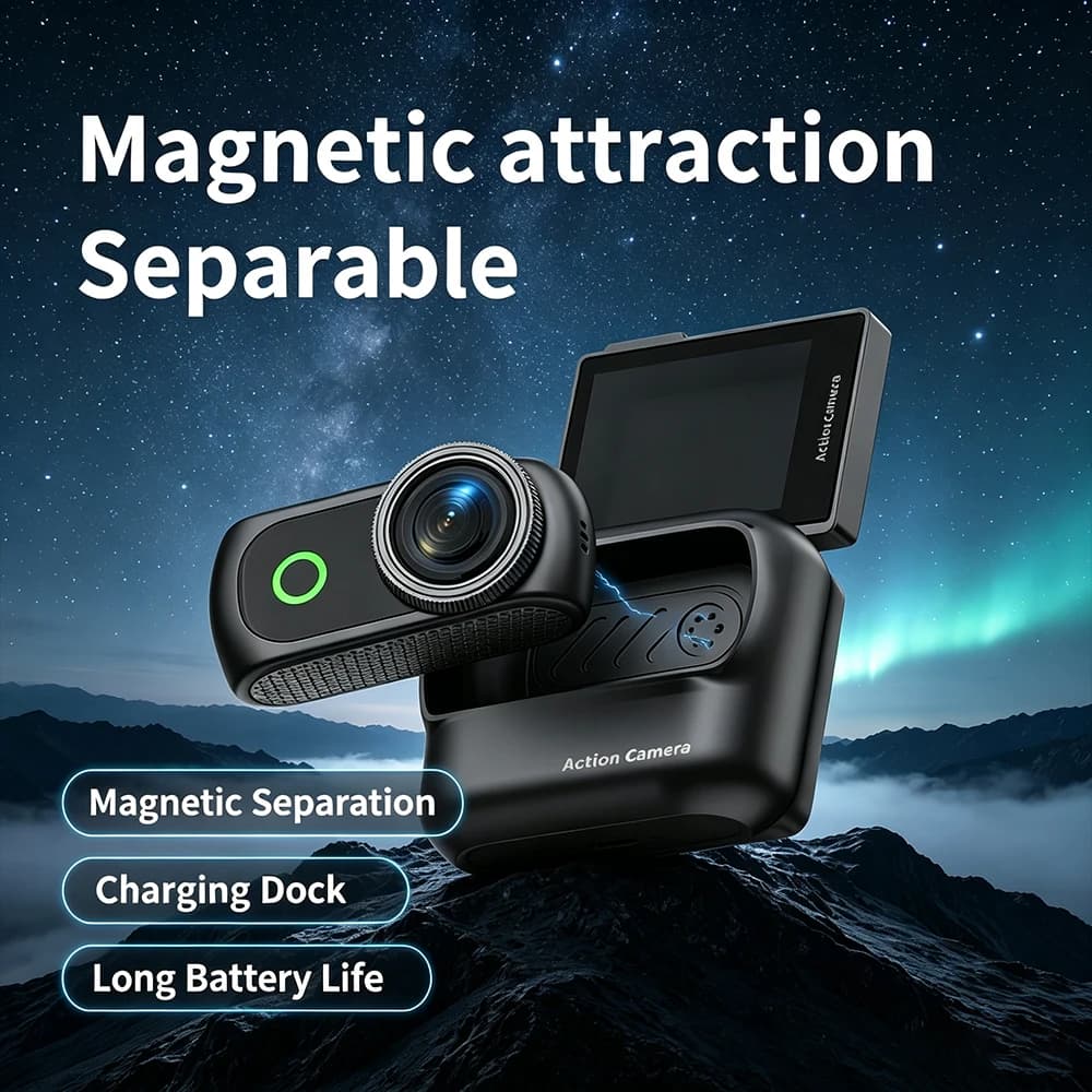 Magnetic Separable Flip Screen Action Camera WiFi Real-time Picture Transmission Outdoor Wearable Vlog Camera