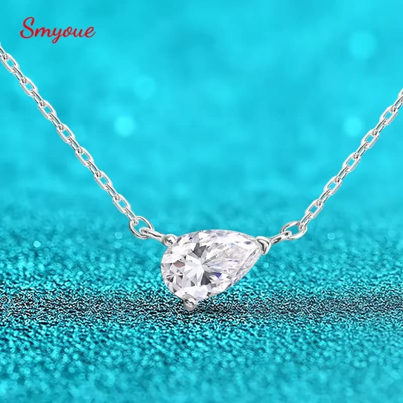 Smyoue 18k Placcato 1CT 2CT 3CT Collana Moissanite con Taglio a pera per le donne Classico Lab Ciondolo con diamanti GRA Catena in argento sterling 925