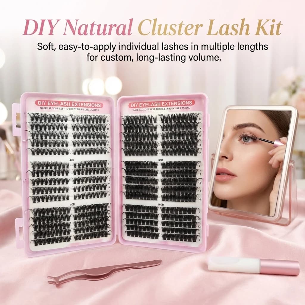 Fake natural looking eyelashes, professional, soft and light, mixed lengths, C curvature, extension eyelashes for everyday makeup and for women