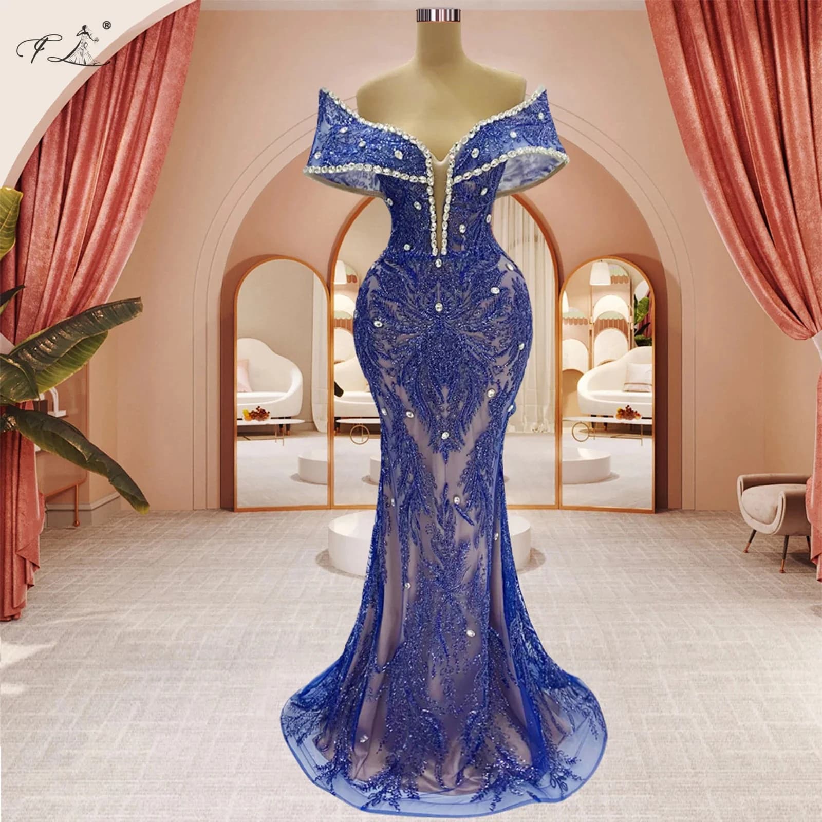 Abito da ballo lungo da donna con strass, monospalla, ricami in pizzo, elegante e splendido per feste
