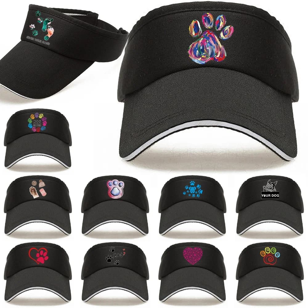 2023 New Women's Summer UV-proof Visors Hats Adjustable Empty Top Cap Men Sports Tennis Running Baseball Caps Footprints Pattern